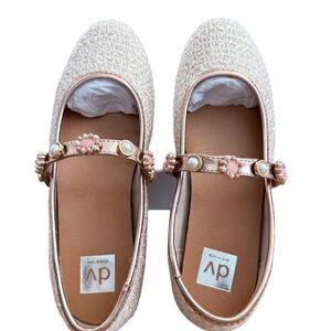 DV by Dolce Vita Girls Pink Tweed Mary Jane Flats with Pearl Accents size 4